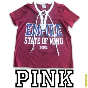 VS PInk Lace-up T-Shirt Empire State of Mind Spellout Short Sleeve Casual Medium